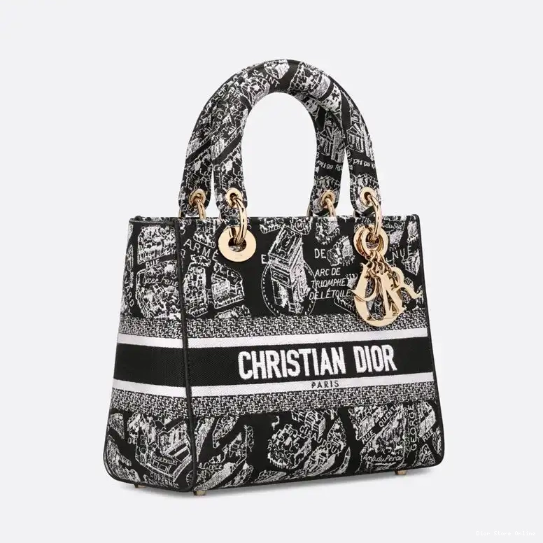 Cheap Bag Medium de Canvas Lady Plan Motif D-lite Black Paris 0507 Hot Sale